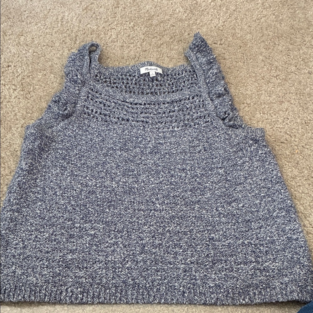 Madewell Heathered Blue Crochet Knit Tank